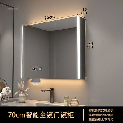 Modern Solid Wood Smart Bathroom Mirror Cabinet Light