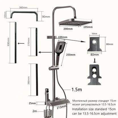 Gray Bathroom Shower Piano Key Abs Anti-Rust Shower