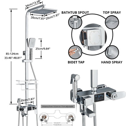 Bath Thermostatic Digital Display Shower Faucet Rain Shower