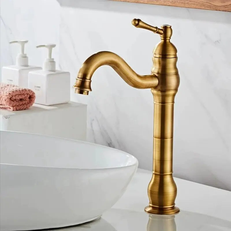 Antique Brass Basin Vessel Sink Faucet Deck Mounted