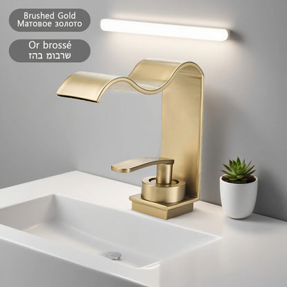 Luxury Brushed Gold Bathroom Sink Faucet Deck Mounted