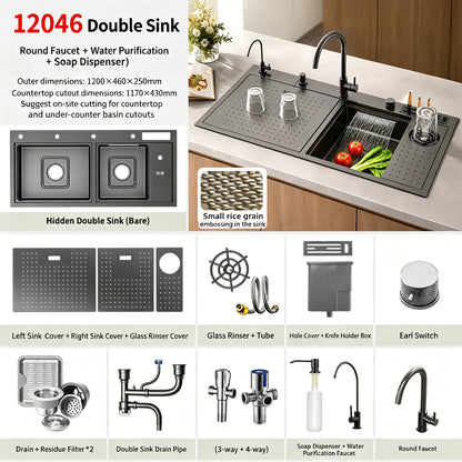 Stainless Steel Waterfall Sink Embossed Hidden Cup Washer