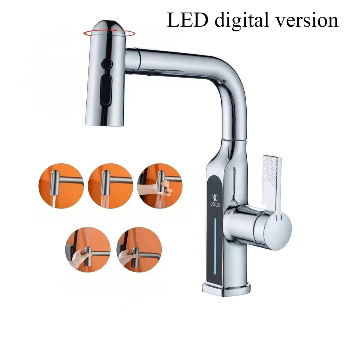 Gun Metal Gray Pull Out Faucet Ledtemperature Display