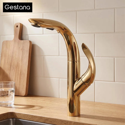 Luxury Brass Gold Touch Switch Faucet Pull-Out Design