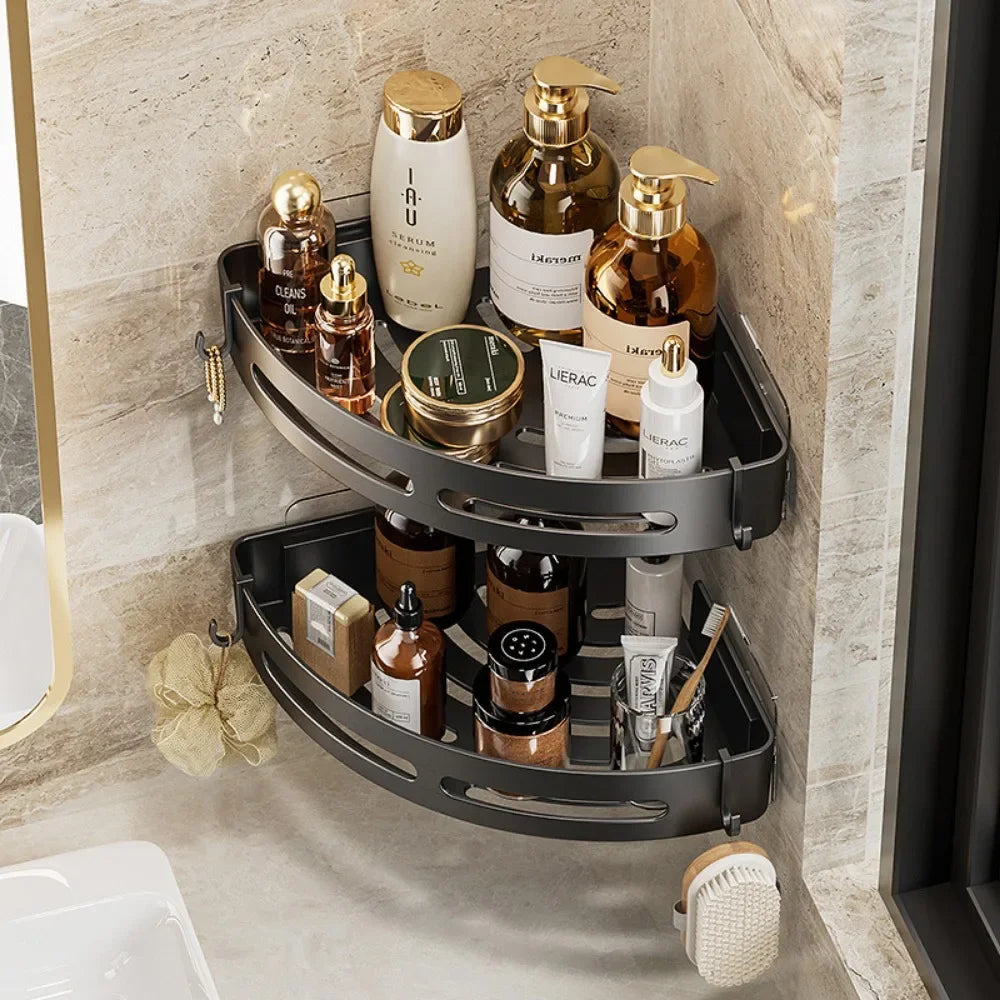 1/2/3pcs Plastic Bathroom Storage Rack Shampoo Holder Adhensive