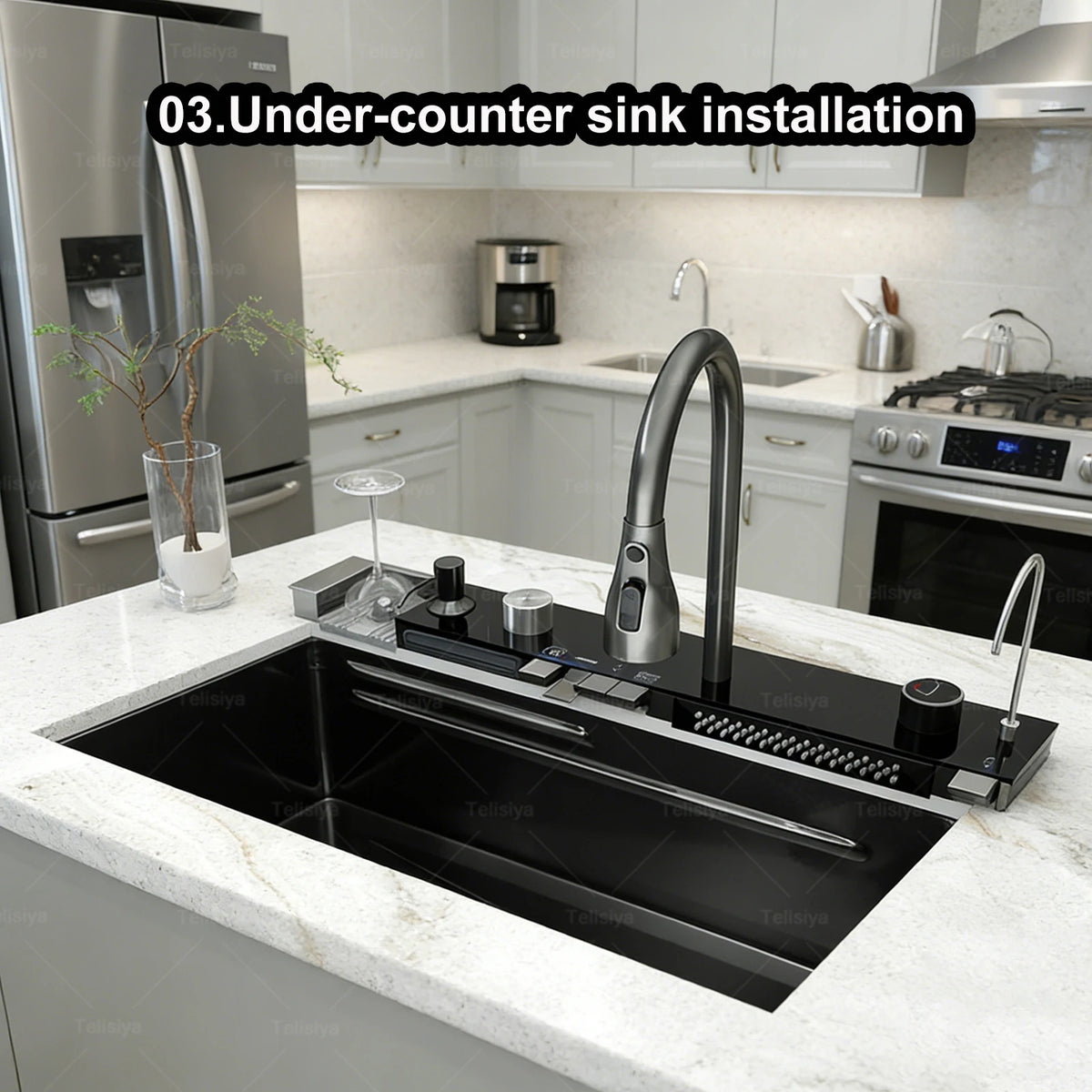 Stainless Steel Sink Digital Display Waterfall Large Slot
