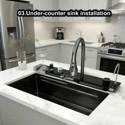 Stainless Steel Sink Digital Display Waterfall Large Slot