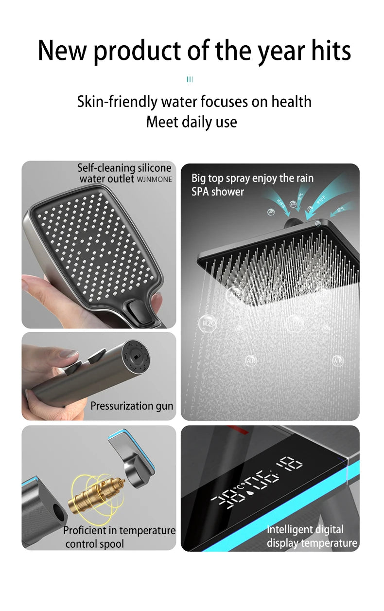 Luxury Smart Digital Temperature Shower System Bathroom Rain