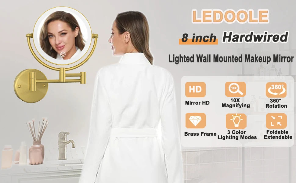 10x Magnifying Led Folding Bathroom Mirrors Walll Mounted