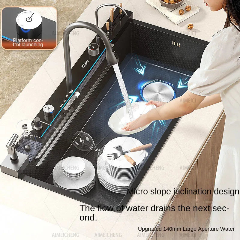 Digital Fly Rain Waterfall Sink Embossed Nano 304