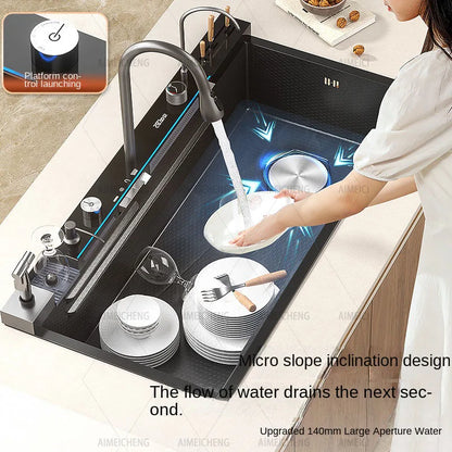 Digital Fly Rain Waterfall Sink Embossed Nano 304