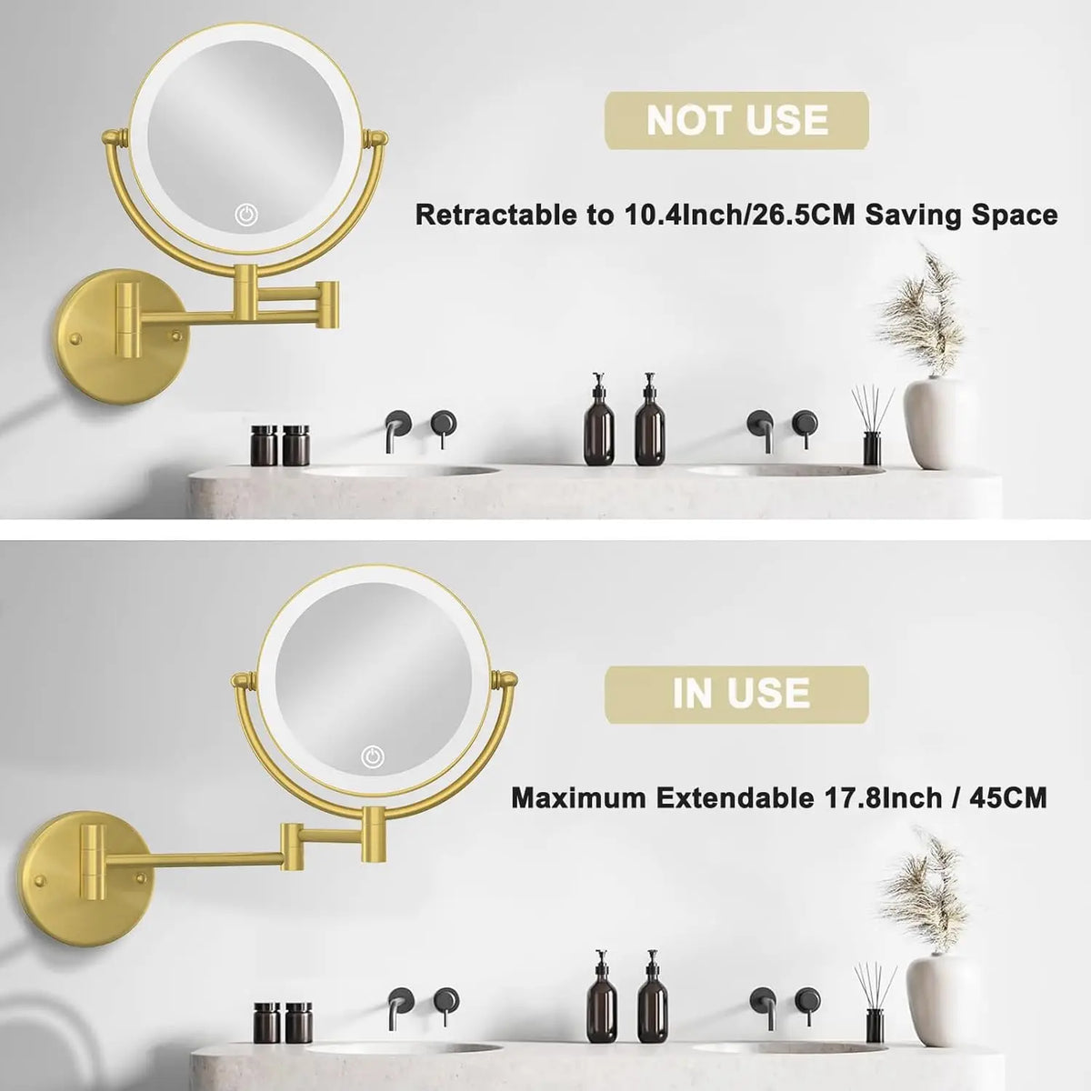 10x Magnifying Led Folding Bathroom Mirrors Walll Mounted