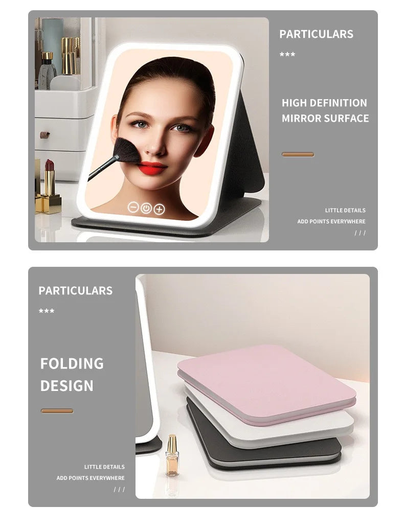 Led Lighted Makeup Mirror Foldable Rechargeable - Compact