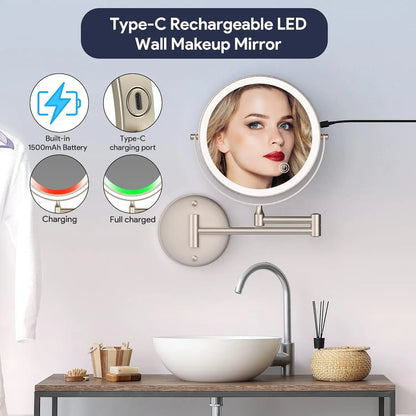 Brushed Nickel Touch Led Folding Bathroom Mirror 10x