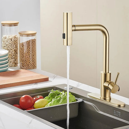 Touch Waterfall Faucet Brushed Gold Cold Pull Out