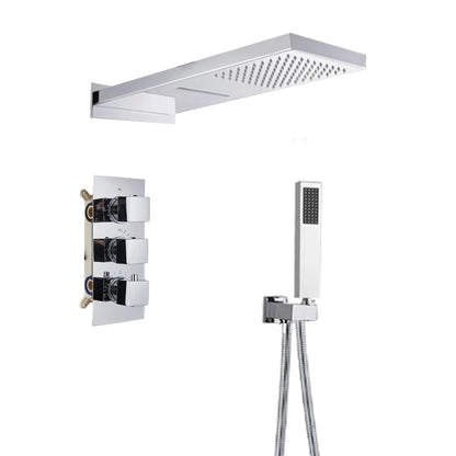 Matte Black Rain Waterfall Shower Thermostatic Mixer Bath