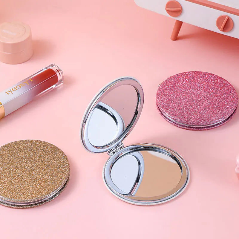 Mini Round Makeup Mirror Glitter Folding Pocket Mirror