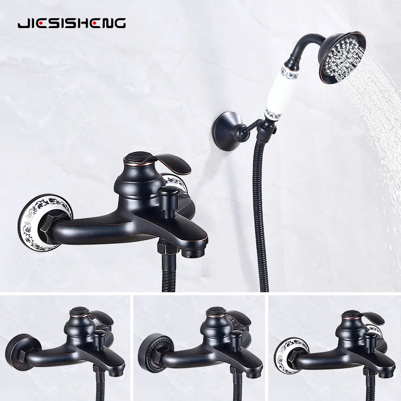Brass Vintage Gold/Black Simple Shower Spray Handheld Shower