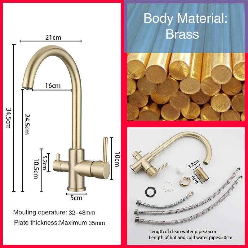 Ula Filtered Faucet Gold Purifier Faucet Dual Sprayer