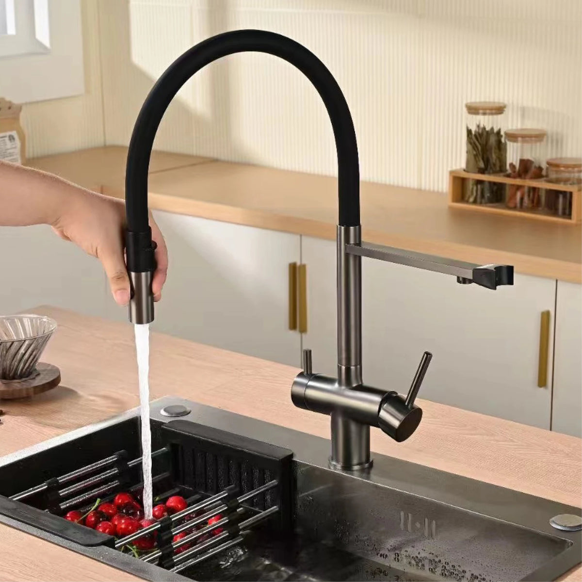 Modern Brushed Gold Brass Faucet Water Filtration Design
