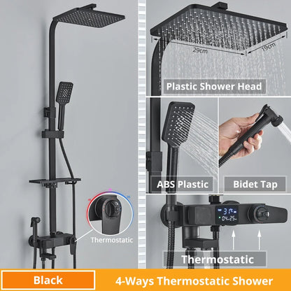 Bath Thermostatic Digital Display Shower Faucet Rain Shower