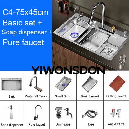 Brushed Nano Sink Waterfall Faucet Large Bowl Cup