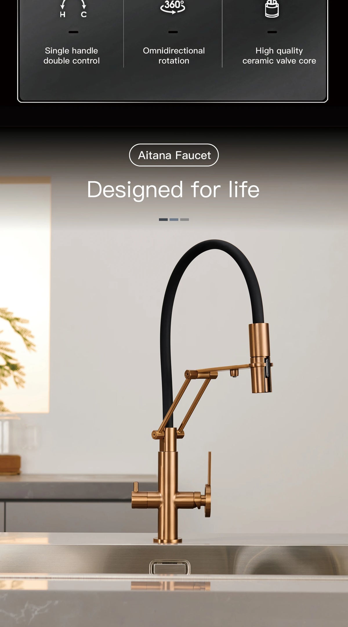 Industrial Brass Brushed Rose Gold Faucet Separated Filter