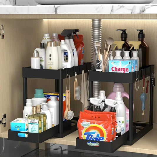 2-Tier Sliding Under Sink Organizer Space-Saving Bathroom Cabinet