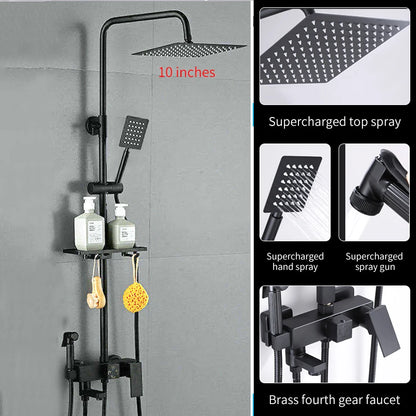 Bathroom Shower Black/Chrome Plated Circular Copper Pressure