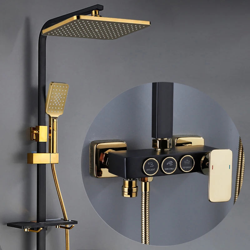 White Gold Thermostatic Shower System Quality Brass Cold
