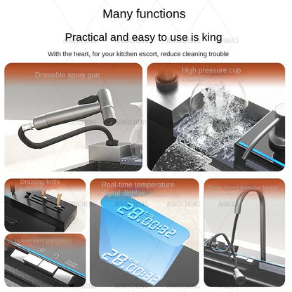 Digital Fly Rain Waterfall Sink Embossed Nano 304