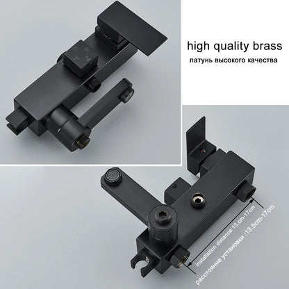Black/Chrome Brass Shower Faucets Rainfall Shower Shelf Cold