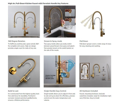 Zappo Gold Chrome Sink Faucet High Arc 360