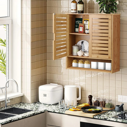 Wall Mounted Bamboo Bathroom Cabinet Storage Shelf Medicine