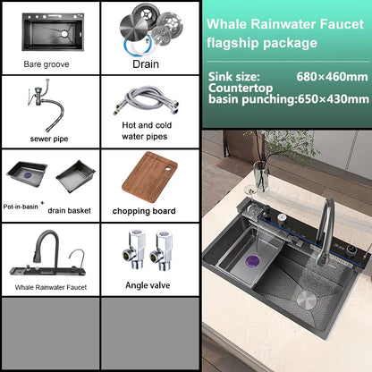 Silver Slot Stainless Steel Waterfall Sink Digital Display