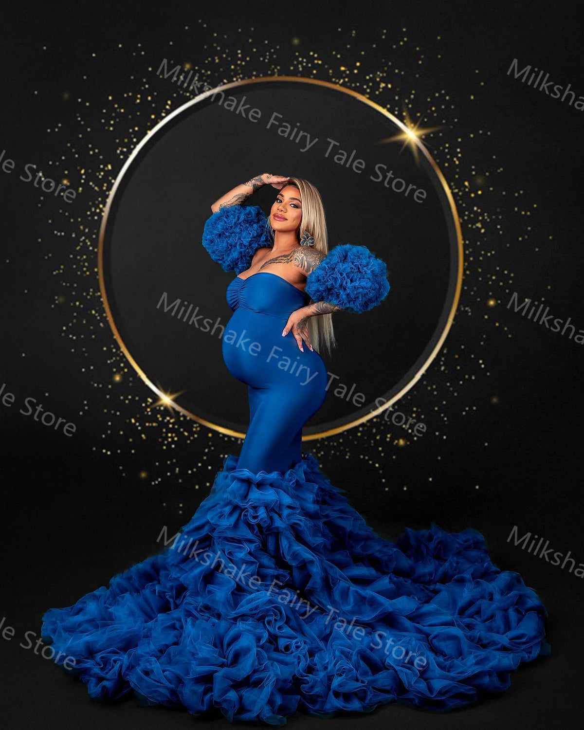 Extra Puffy Blue Maternity Robes Photography Vintage Tiered