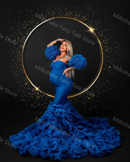 Extra Puffy Blue Maternity Robes Photography Vintage Tiered