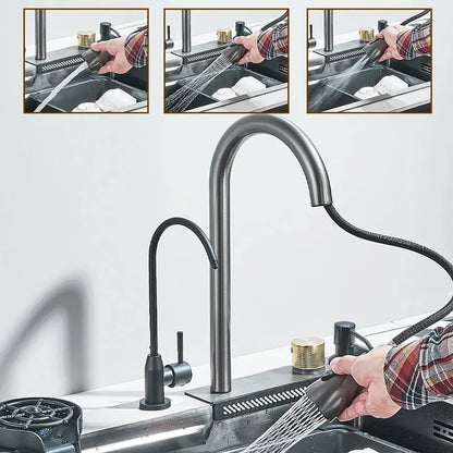 304 Stainless Steel Waterfall Sink Large Slot Integrated