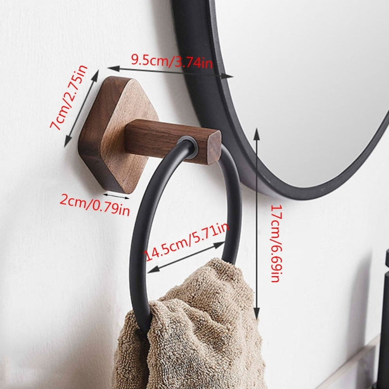 Adhesive Towel Ring Aluminum Wood Wall Mounted Matte