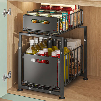 Layer Pull Out Cabinet Organizer Adjustable Storage Under-Sink