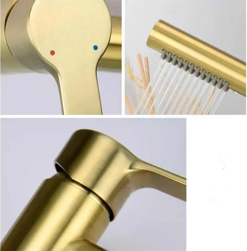 Bathtub Shower Wall Mounted Brushed Gold Rotatable Bidet