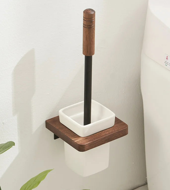 Walnut-Horse Bucket Brush Non-Dead Corner Toilet Shelf-Free