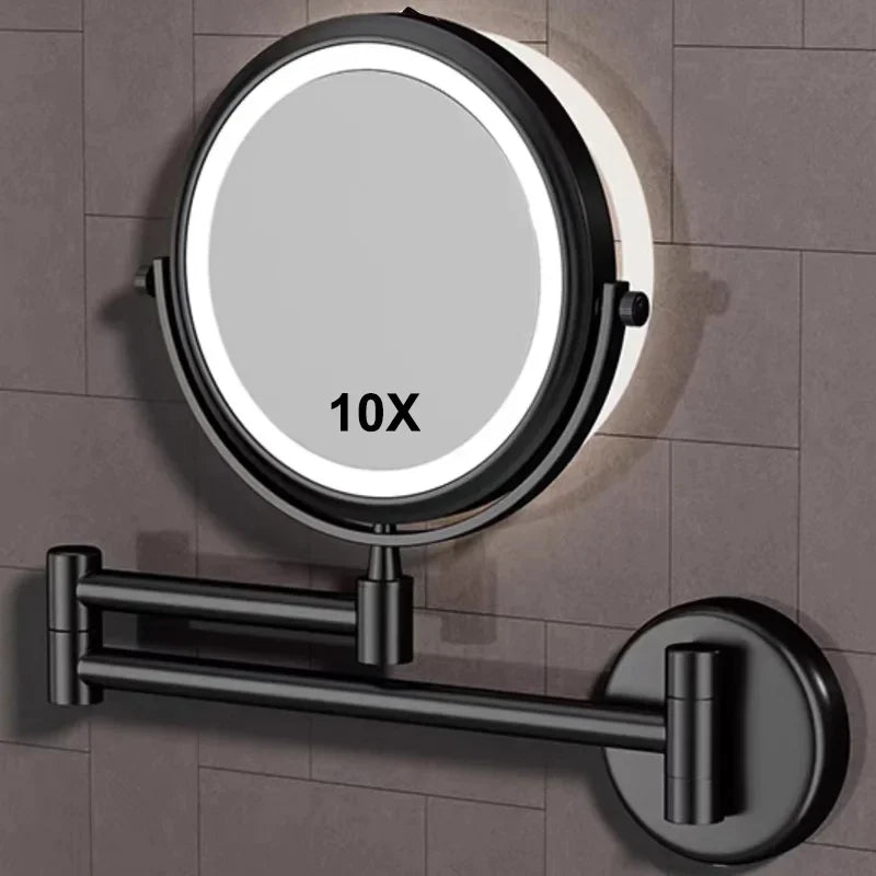 Bathroom Makeup Mirrors Black/Brushed Gold Brass Wall Extending
