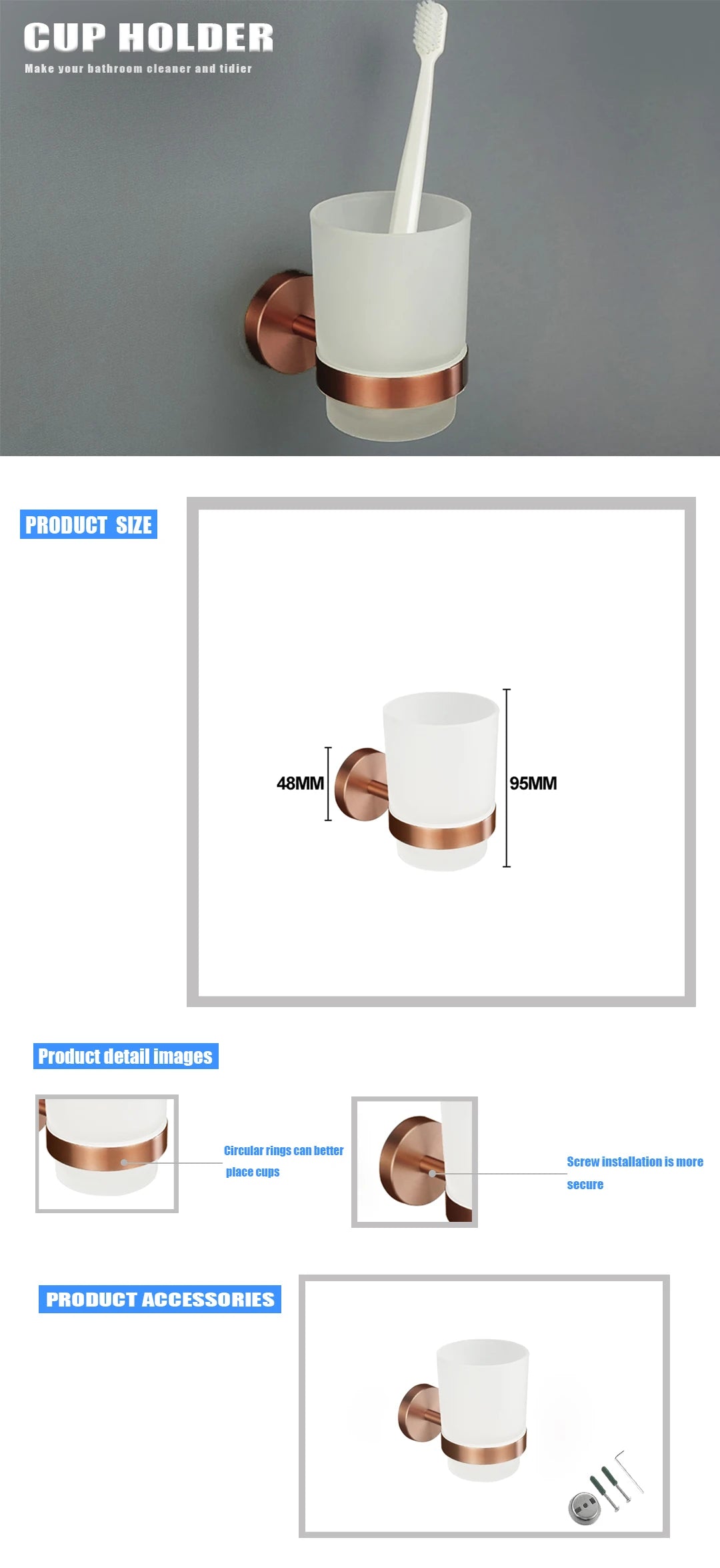 Brushed Rose Gold Toilet Brush Holder Toilet Paper