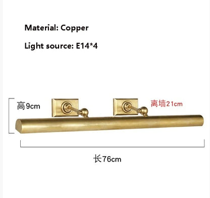 Brass Mirror Front Light Retro Bathroom Vanity Wall