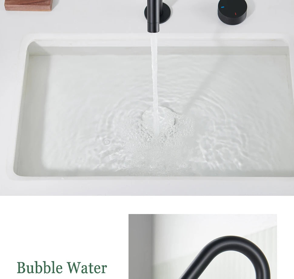 Matte Black Basin Faucet Knurled Knob Sink Tap