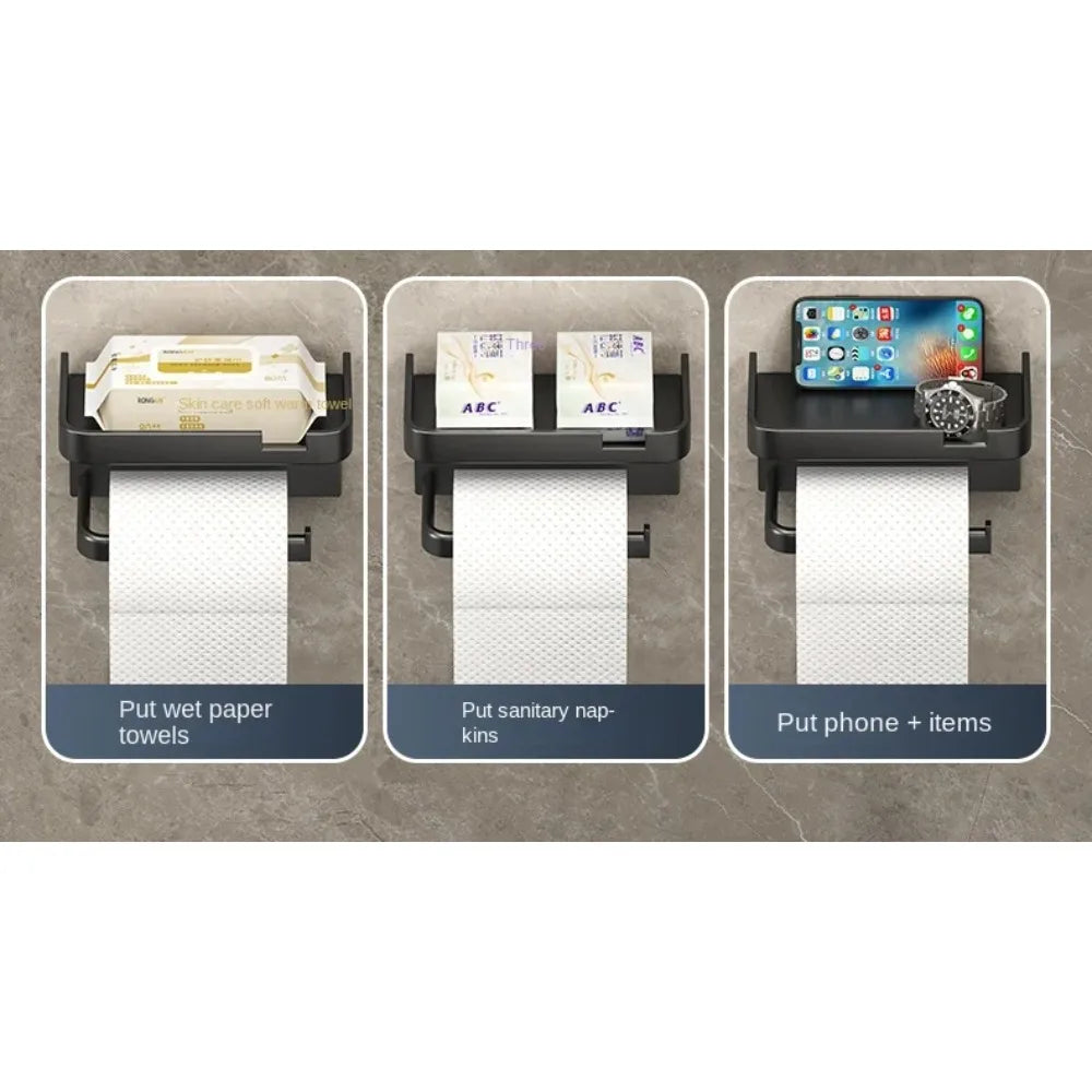 No Drill Toilet Paper Holder Wall Mounted Shelf