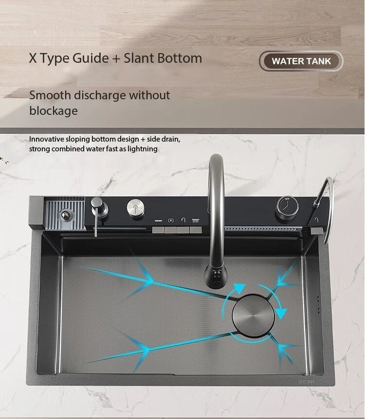 0mm Double Waterfall Sink Embossed Stainless Steel Sink