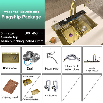 Stainless Steel Golden Sink Waterfall Outlet Slot Piano
