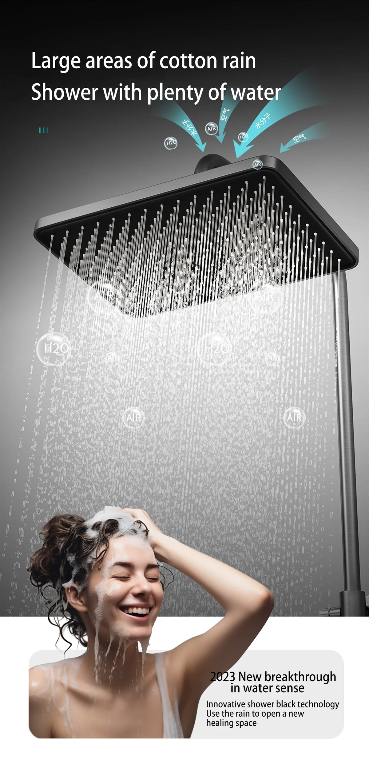 Bathroom Luxury Shower System Lights Tempered Glass Piano